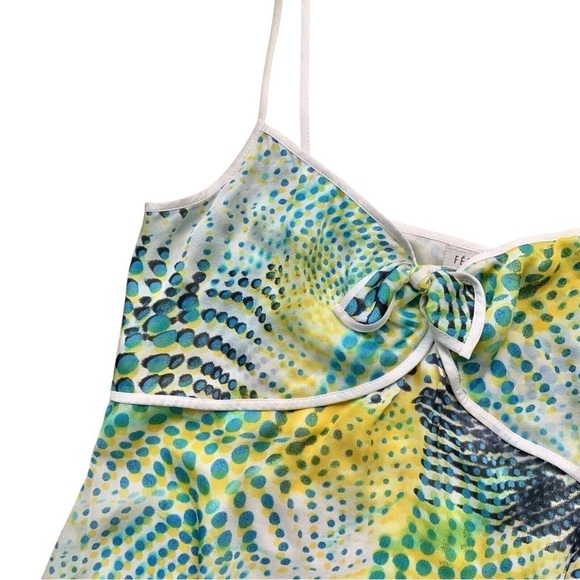 Louis Feraud Silk Abstract Dot Sleeveless Crop Top Aqua Blue White FR 44 Large - Picture 3 of 7